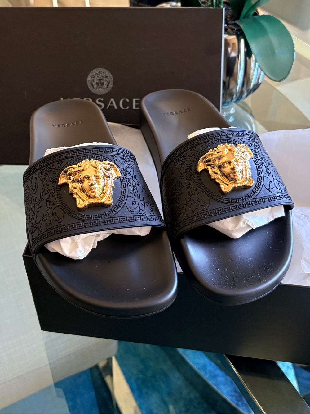 Versace Slide Sandals with Gold Medusa Emblem